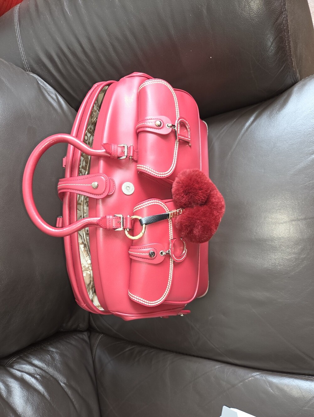 Dior Vintage Burgundy Top-Handle Satchel with Pom Pom Charm